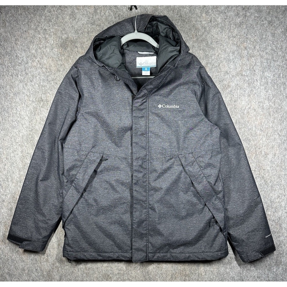 Columbia Omni-Tech Jacket Mens Large Gray Hooded Insulated Full Zip Coat L